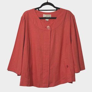 Allison Woods size 24W linen blend coral cropped pockets 3/4 sleeve swing jacket